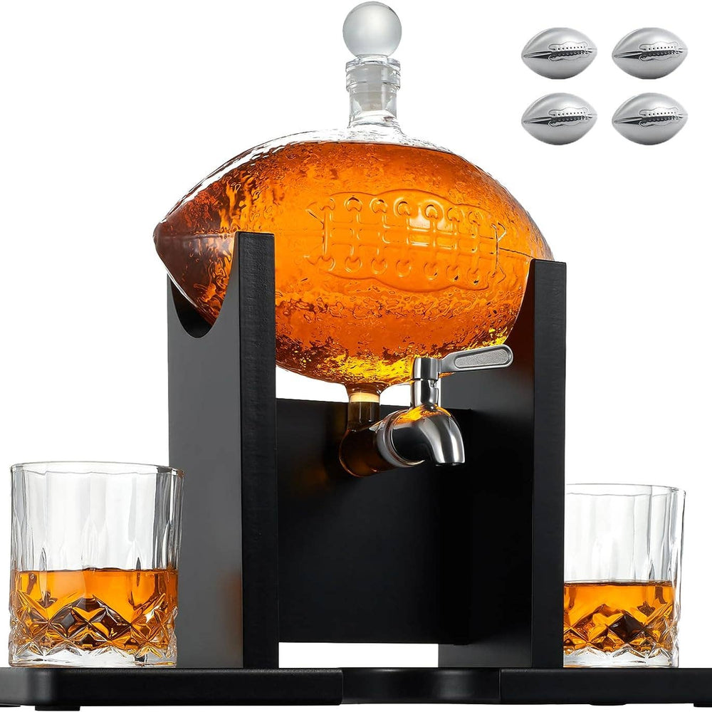 Football Decanter Set with 2 Whiskey & Wine Glasses