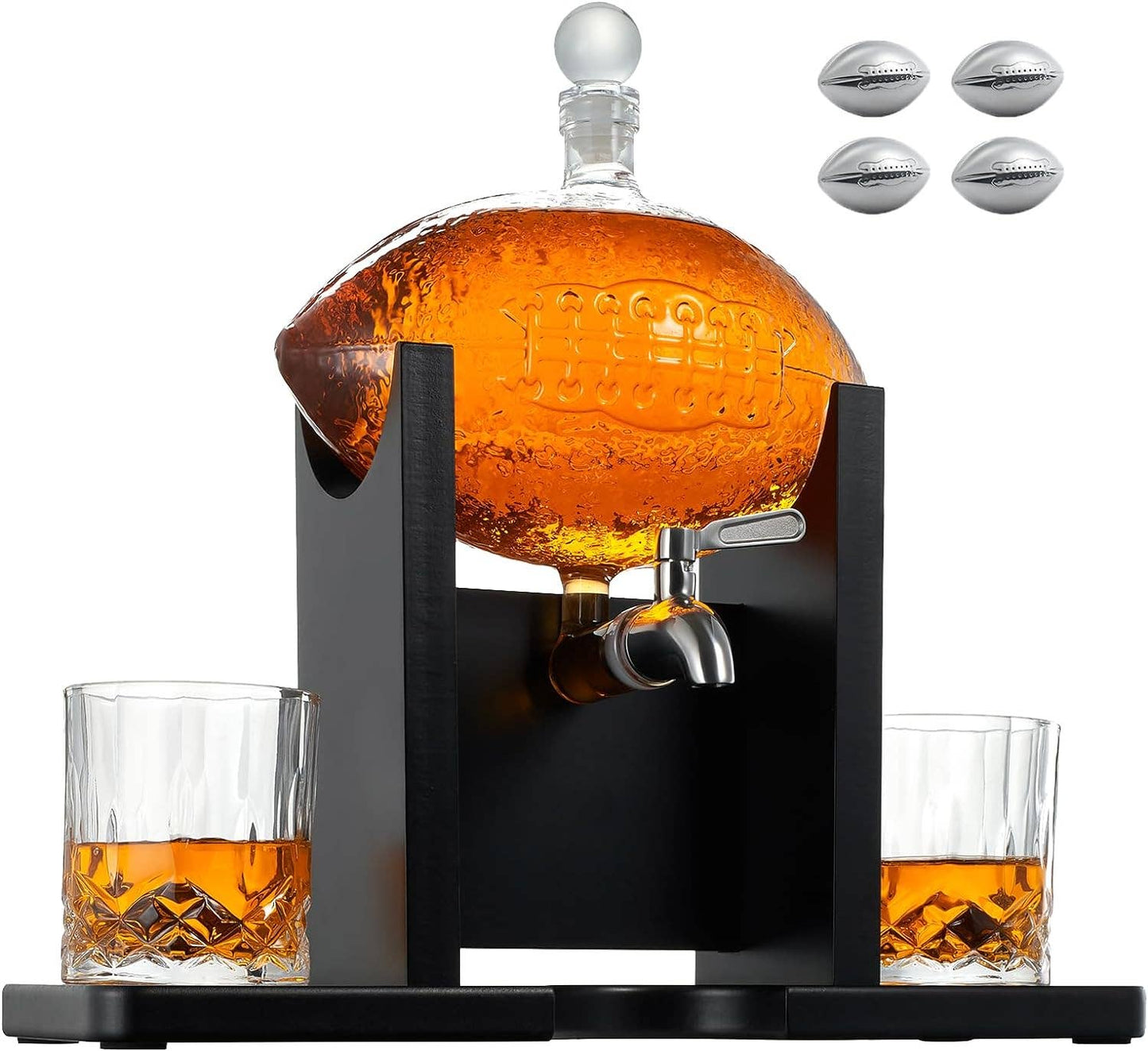 Football Decanter Set with 2 Whiskey & Wine Glasses