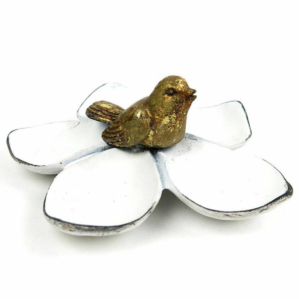 
                  
                    Vagabond Vintage - WHITE FLOWER GOLD BIRD JEWELRY SHELF
                  
                