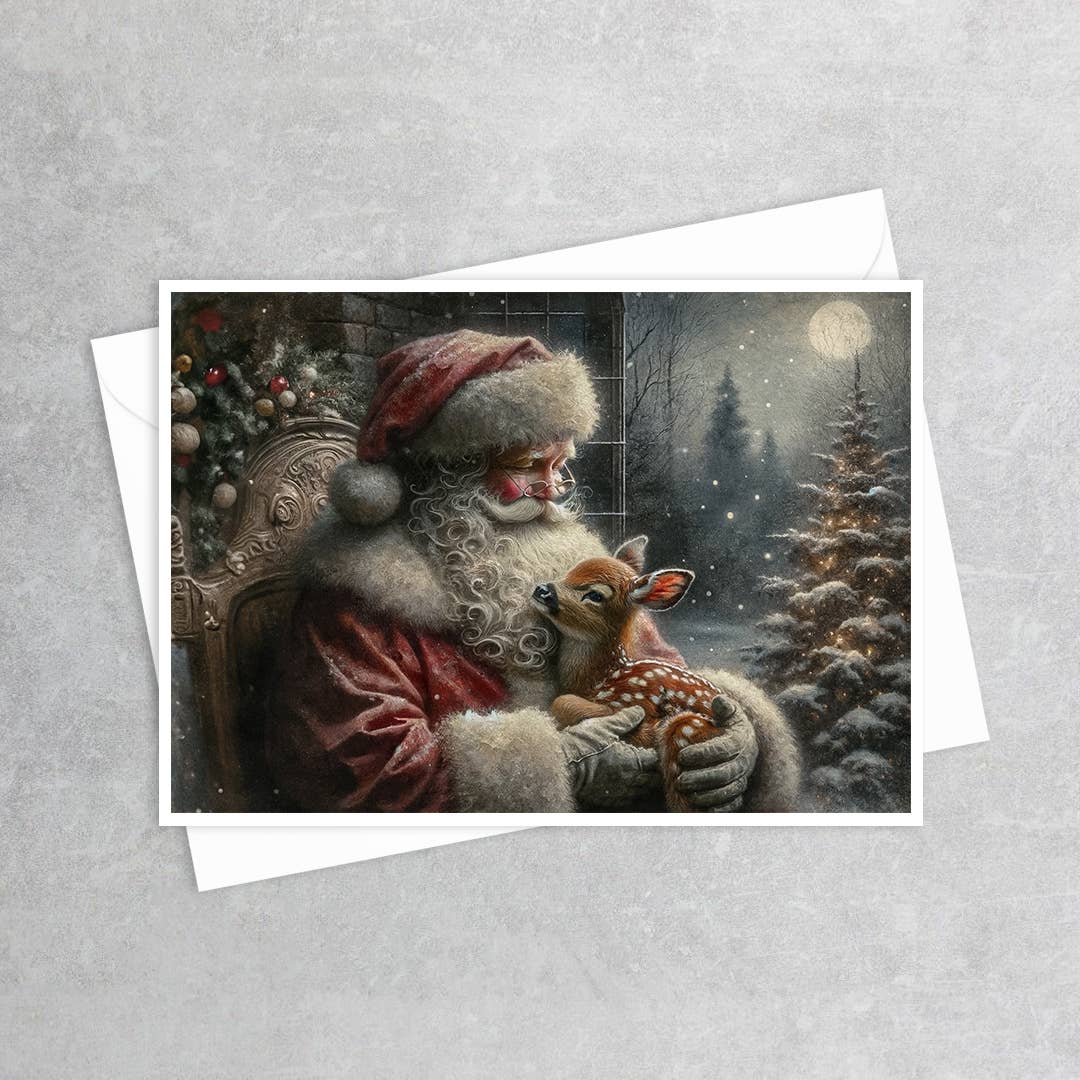 Salty Alyce - Christmas Vintage Santa Claus & Reindeer Greeting Card 56RD Salty Alyce