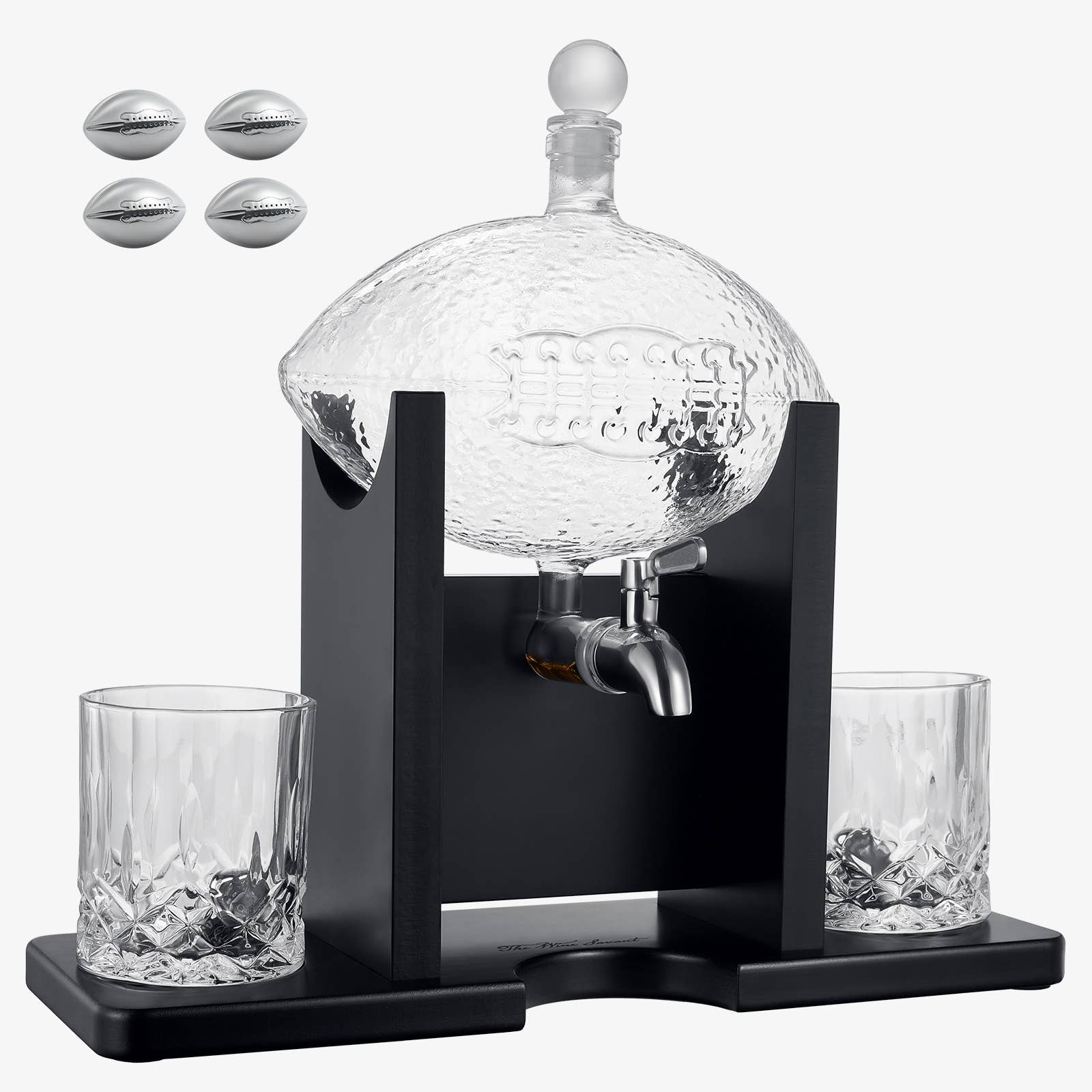 Football Decanter Set with 2 Whiskey & Wine Glasses