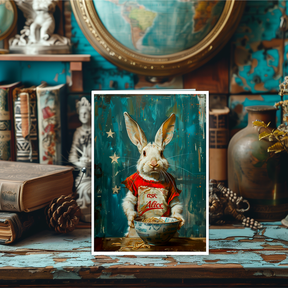 Salty Alyce - Ask Alice Rabbit Eating Ramen Noodles Blank Card 113AS ...