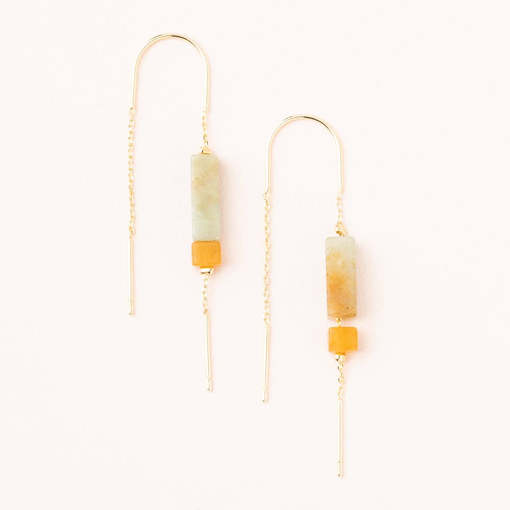 Scout Curated Wears - Rectangle Stone Earring - Amazonite/Amber/Gold