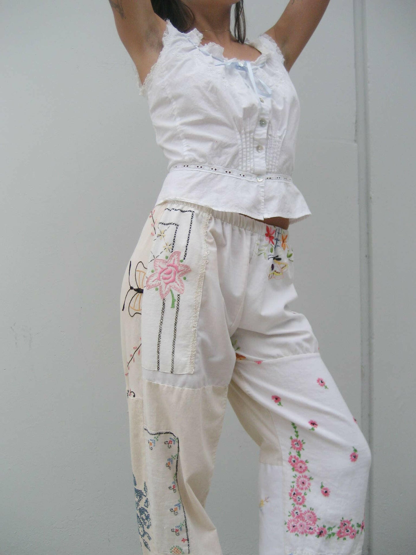 American Recycled Clothing - Embroidered Pieced Pant Bundle - Pink Pig