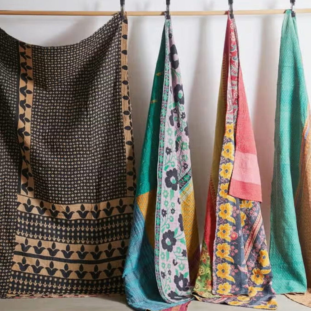 
                  
                    Kantha Blankets, Throws, Bohemian Blanket Quilts - Pink Pig
                  
                