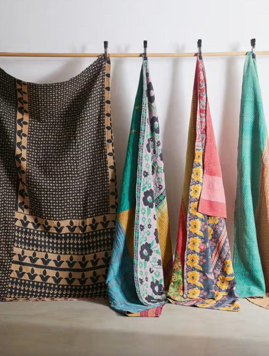 Kantha Blankets, Throws, Bohemian Blanket Quilts - Pink Pig