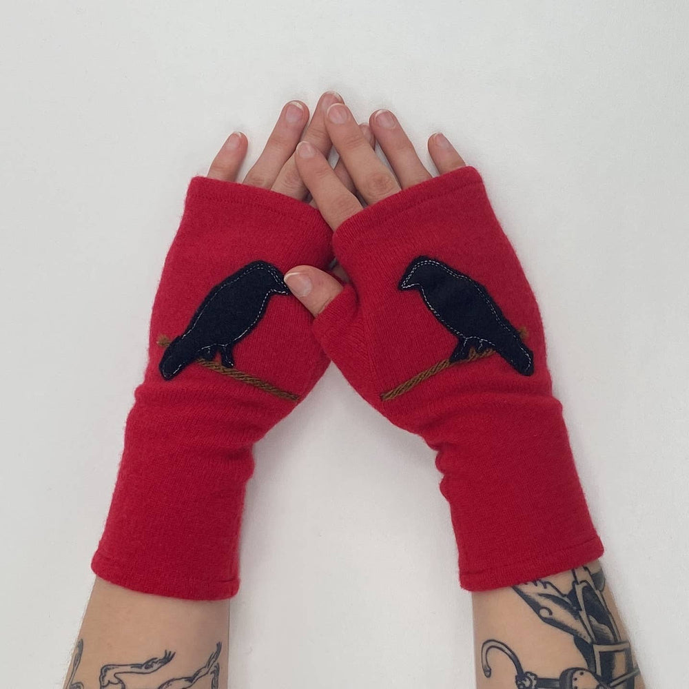 Sardine Clothing Co. - Fingerless Cashmere Gloves-Crow Accessories Sardine Clothing Co. One Size Fits Most Red