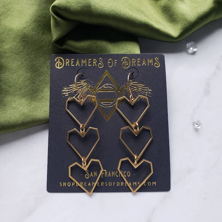 Dreamers of Dreams - Triple Heart Dangle Earrings