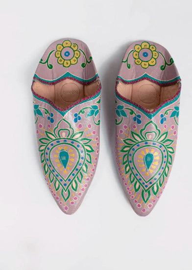 Lilac Leaf Babouche Slippers - Pink Pig