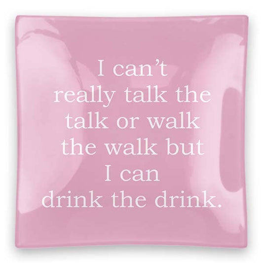 Clairebella - Drink The Drink Square Glass Tray - Pink Pig