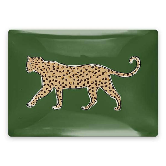 Clairebella - Walking Leopard Rectangle Glass Trinket Tray - Pink Pig