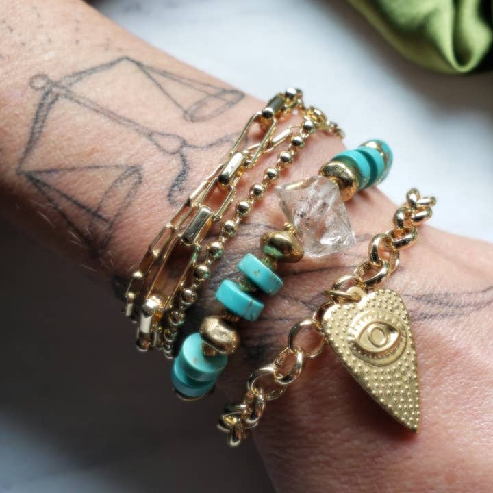 
                  
                    Dreamers of Dreams Large Turquoise and Herkimer Bracelet for Daily Wear - Pink Pig
                  
                