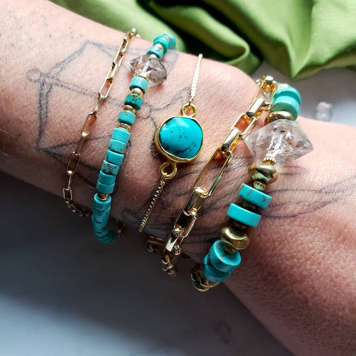 
                  
                    Dreamers of Dreams Large Turquoise and Herkimer Bracelet for Daily Wear - Pink Pig
                  
                