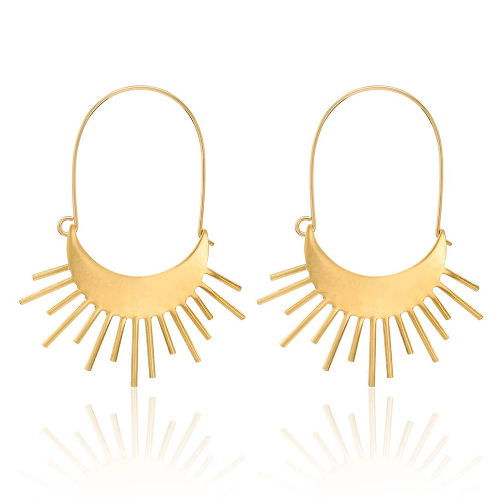 Dreamers of Dreams Sun Ray Brass Sun Burst Earrings Large 18k Gold Plated Handcrafted by Elizabeth Cline - Pink Pig