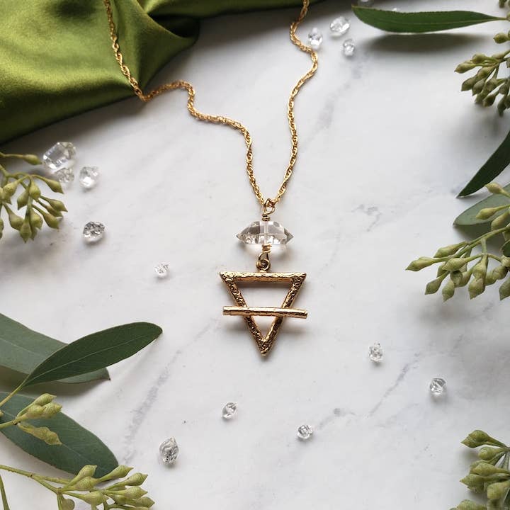 
                  
                    Dreamers of Dreams Gold Alchemy Element Necklaces Fire Water Air Earth 1.5 Inch Pendant Adjustable 14k Gold Plated Cable Chain 20 Inch Long - Pink Pig
                  
                