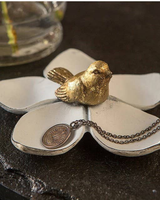 Vagabond Vintage - WHITE FLOWER GOLD BIRD JEWELRY SHELF
