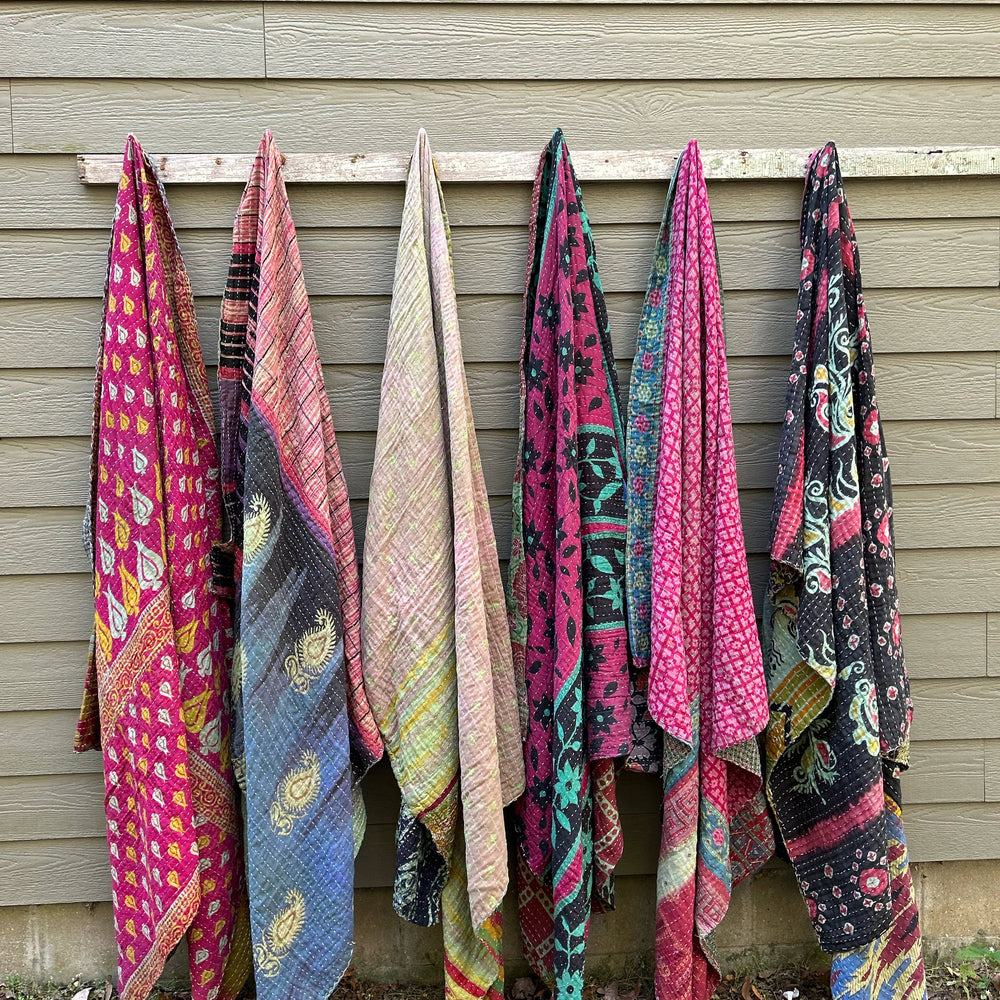 
                  
                    Seeds - Green Overdyed Kantha Quilts.
                  
                