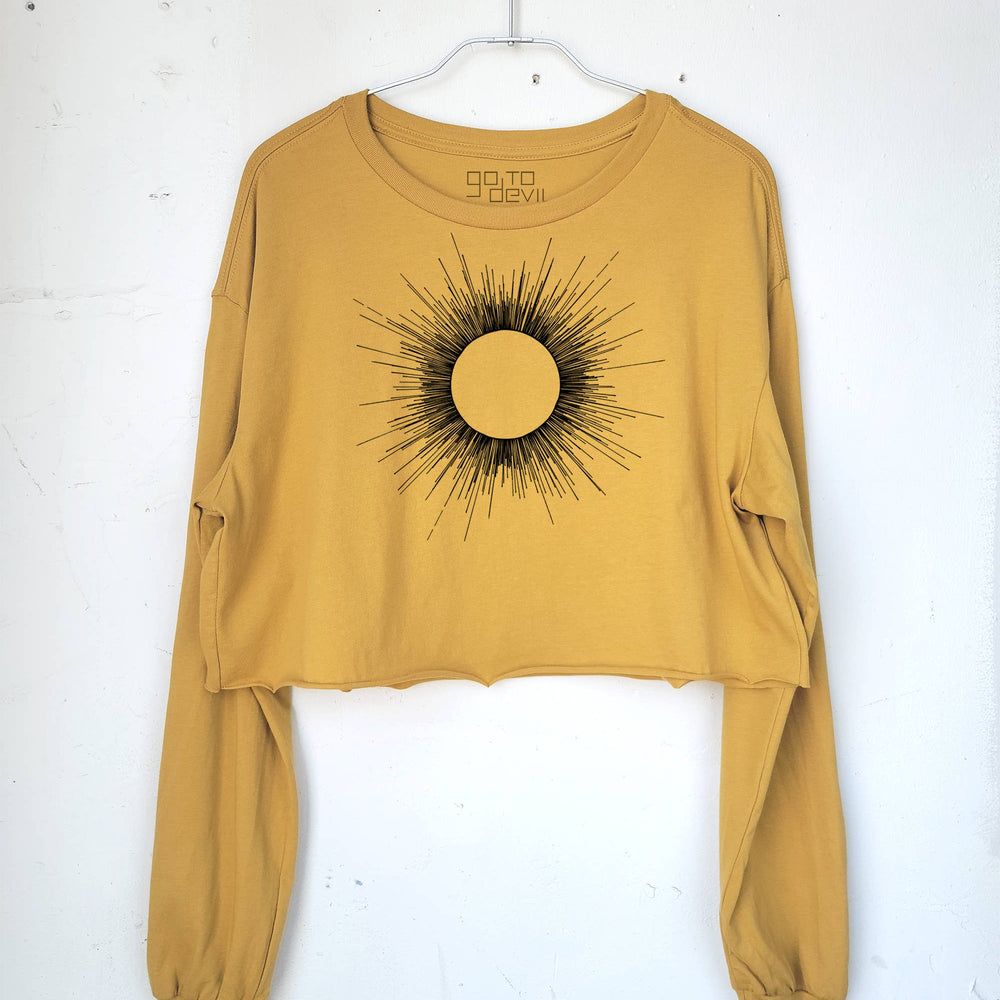 Eclipse Women's Long Sleeve Crop Tee / Mustard - Pink Pig