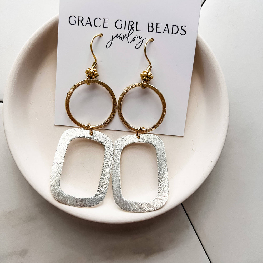 Grace Girl Beads - Block Buster Earrings: Silver Block - Pink Pig