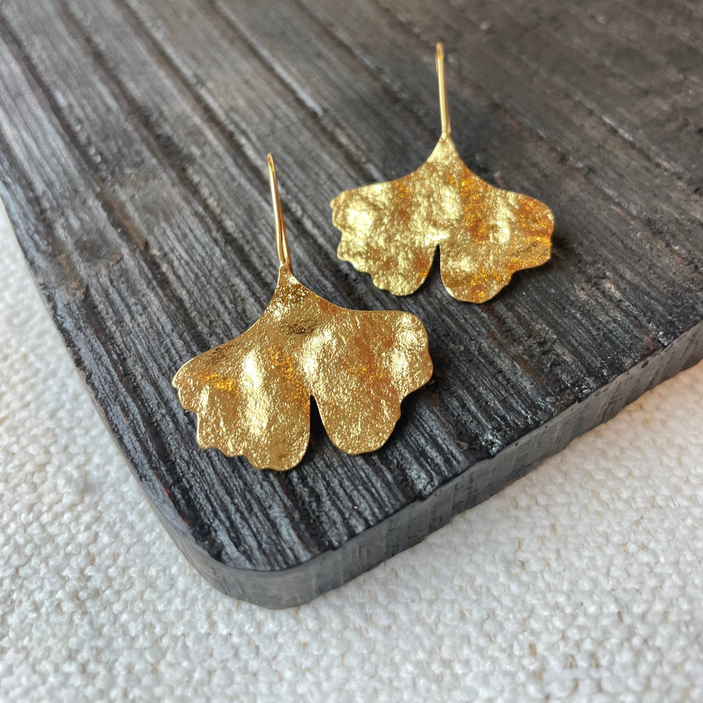 Gold Ginkgo Leaf Threader Earrings - Pink Pig