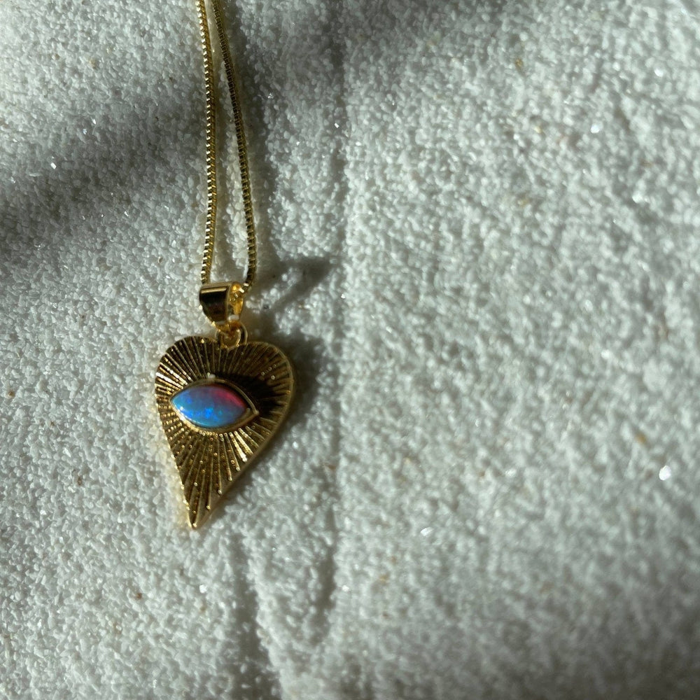 
                  
                    Ocean Heart Opal Necklace .Evil Eye Heart. Gold Filled: White Opal - Pink Pig
                  
                