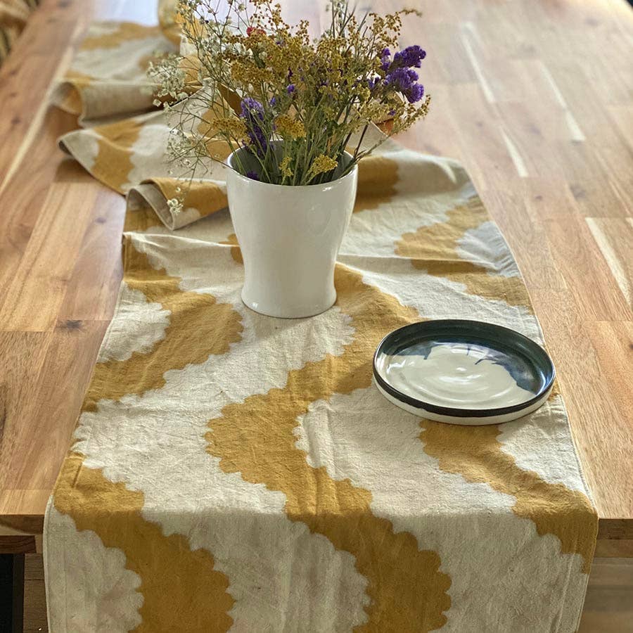 
                  
                    Ichcha - Block Printed Organic Cotton Table Runner - Golden Rays - Pink Pig
                  
                