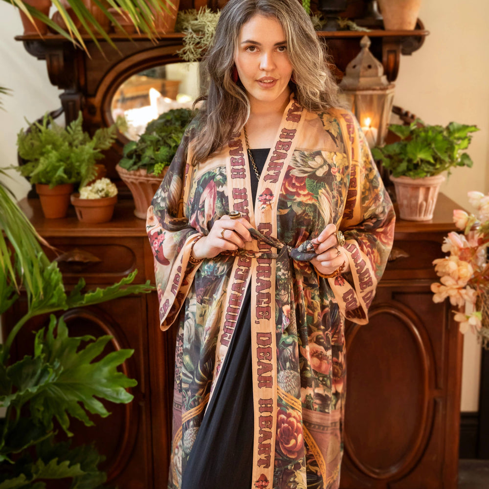 
                  
                    Market of Stars - Courage Dear Heart Opera Duster Kimono Robe w/ Sacred Heart - Pink Pig
                  
                