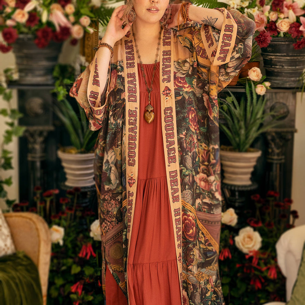 
                  
                    Market of Stars - Courage Dear Heart Opera Duster Kimono Robe w/ Sacred Heart - Pink Pig
                  
                