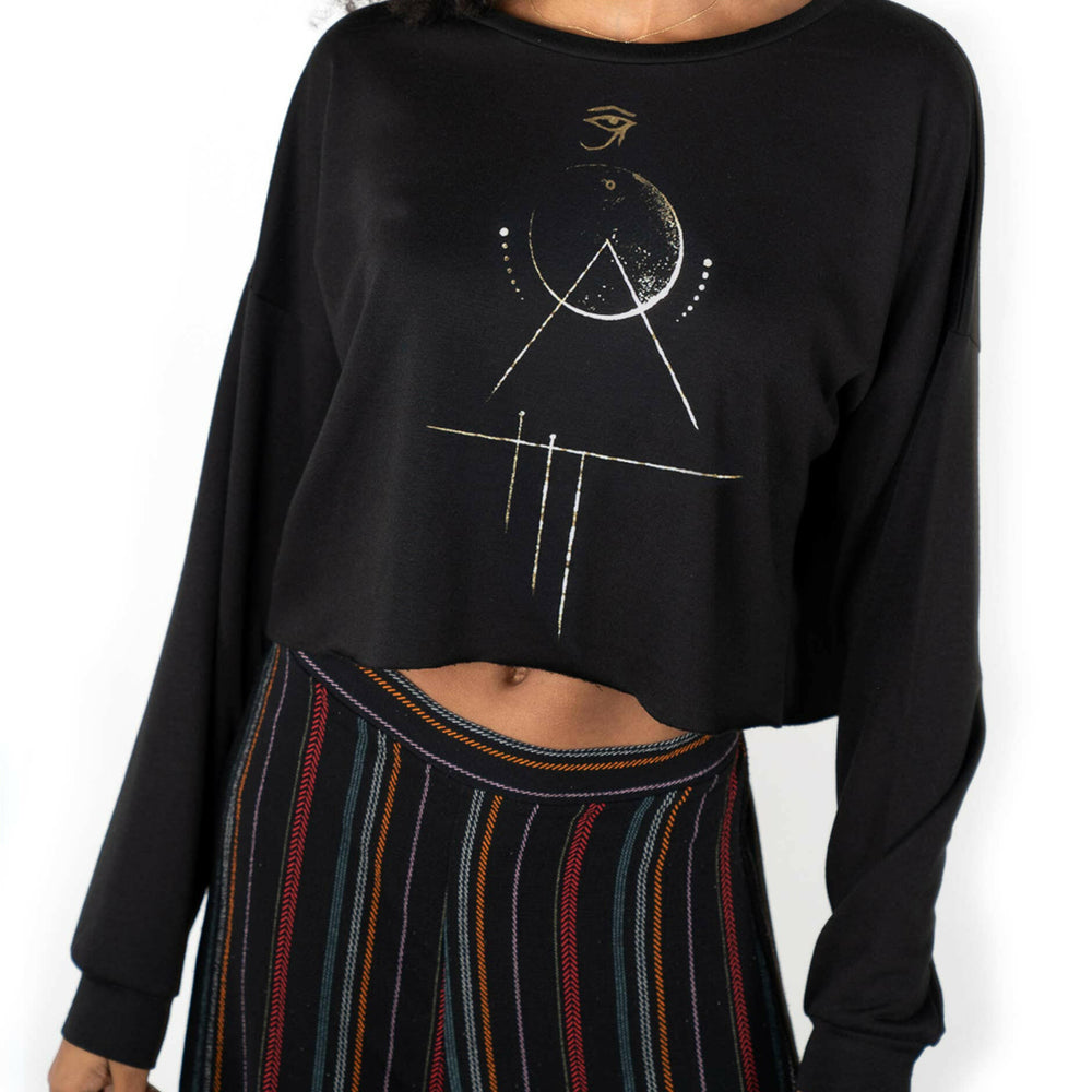 Neoclassics Omni Crop Sweatshirt with Hand-Drawn Gold Foil Eye of Horus Design - Pink Pig