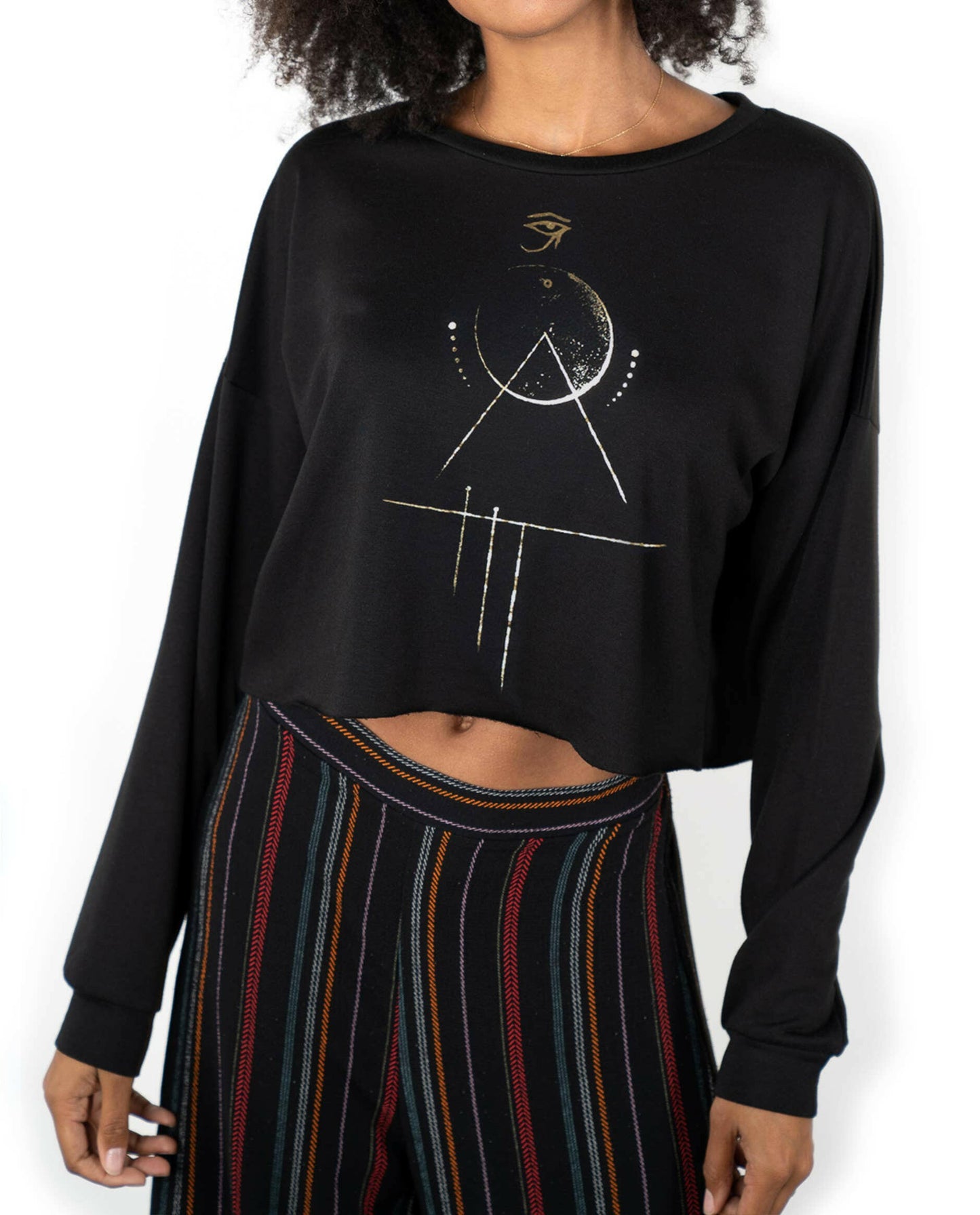 Neoclassics Omni Crop Sweatshirt with Hand-Drawn Gold Foil Eye of Horus Design - Pink Pig