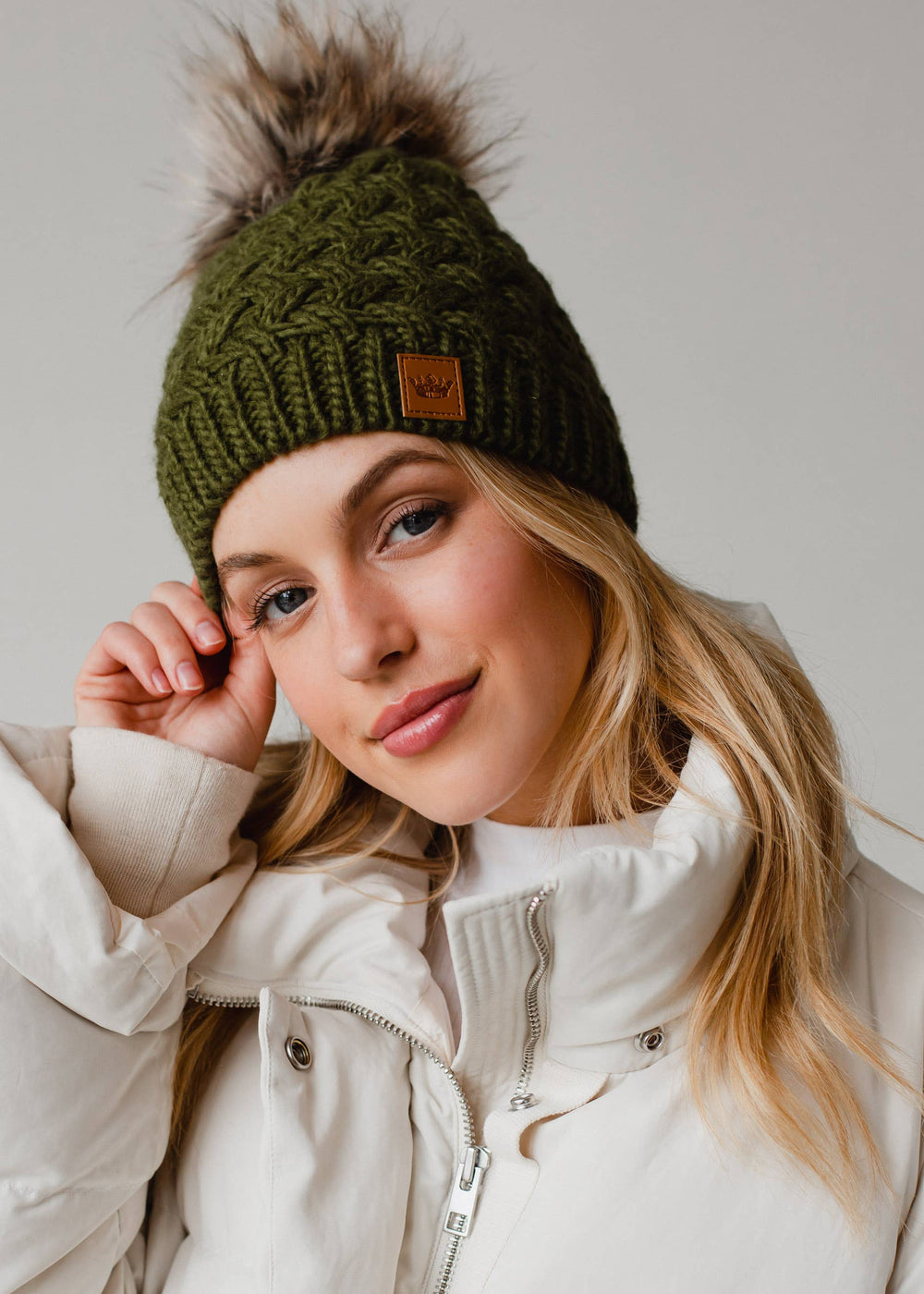 Panache Apparel Co. - Olive Knit Pom Hat - Pink Pig