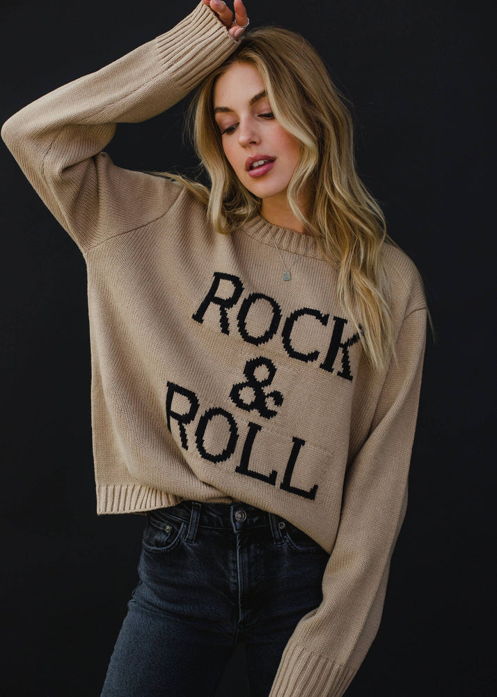 Panache Apparel Co. - Tan & Black Rock & Roll Sweater - Pink Pig