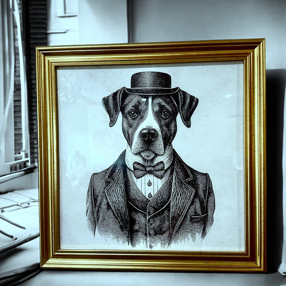 Dog In Tuxedo Framed Print - Pink Pig