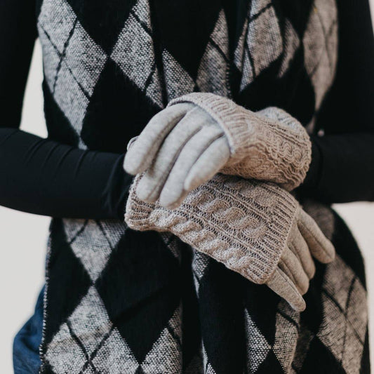 3 in 1 Cable Knit Gloves: Gray - Pink Pig