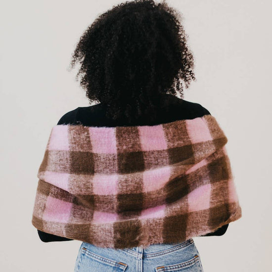 Chunky Checkered Scarf: Brown/Lavender - Pink Pig
