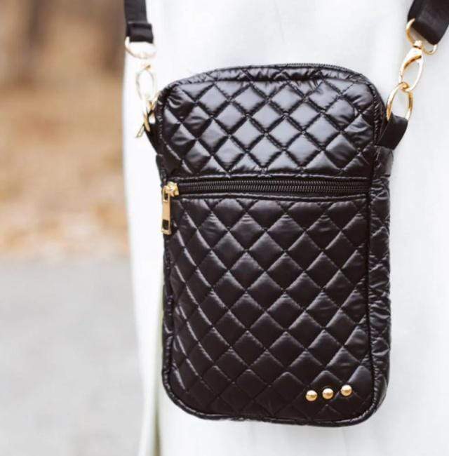 Small Black Quilted Crossbody - Pink Pig