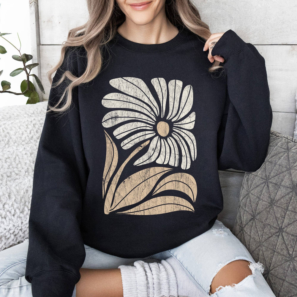 Refinery Number One LLC Retro Flower Bold Floral Boho Sweatshirt - Pink Pig