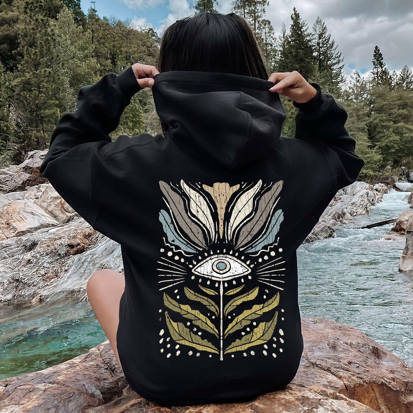 Refinery Number One LLC Mystical Floral Vintage Hoodie Gildan 18500 Graphic Hooded Sweatshirt - Pink Pig