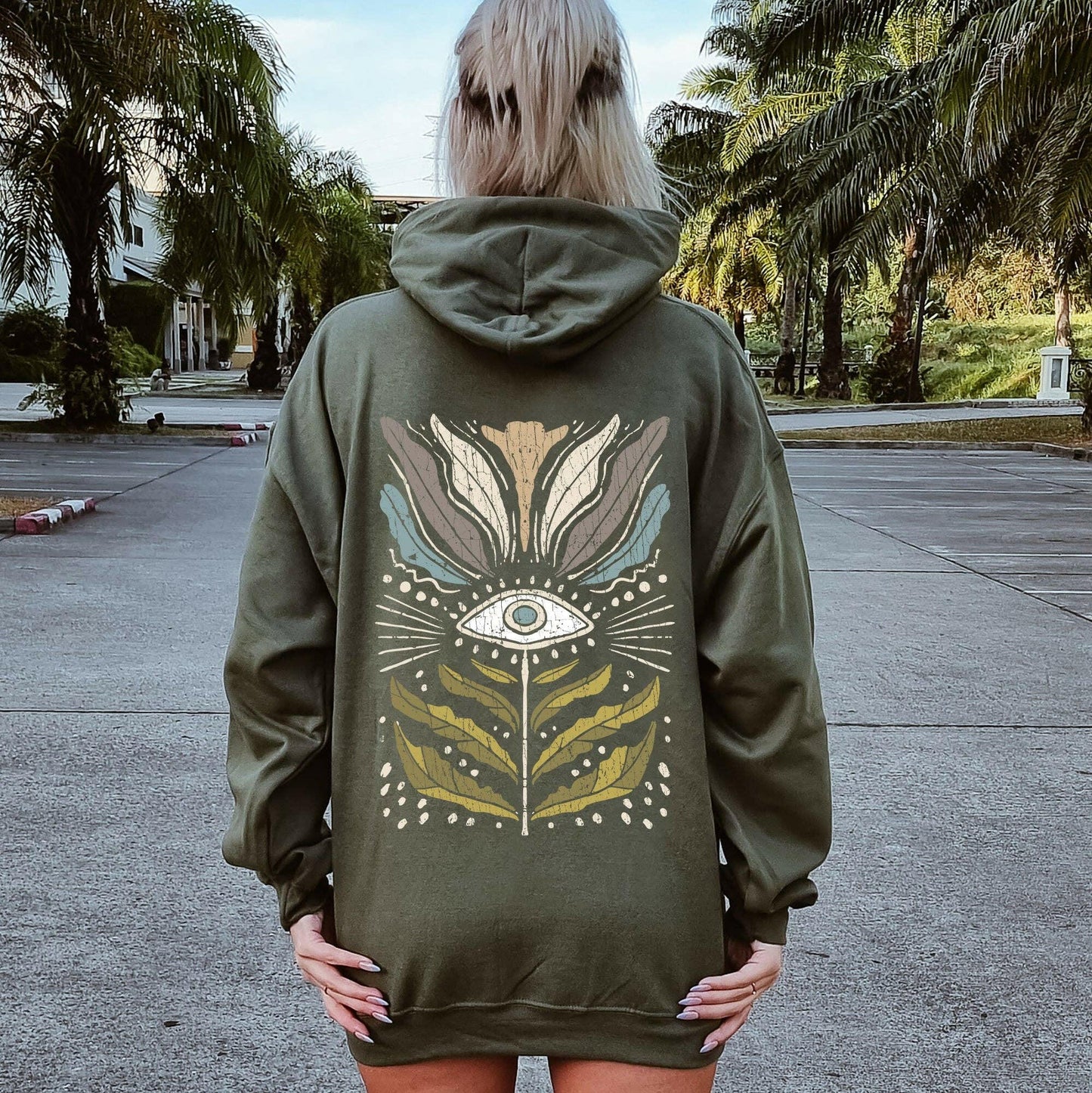 Refinery Number One LLC Mystical Floral Vintage Hoodie Gildan 18500 Graphic Hooded Sweatshirt - Pink Pig