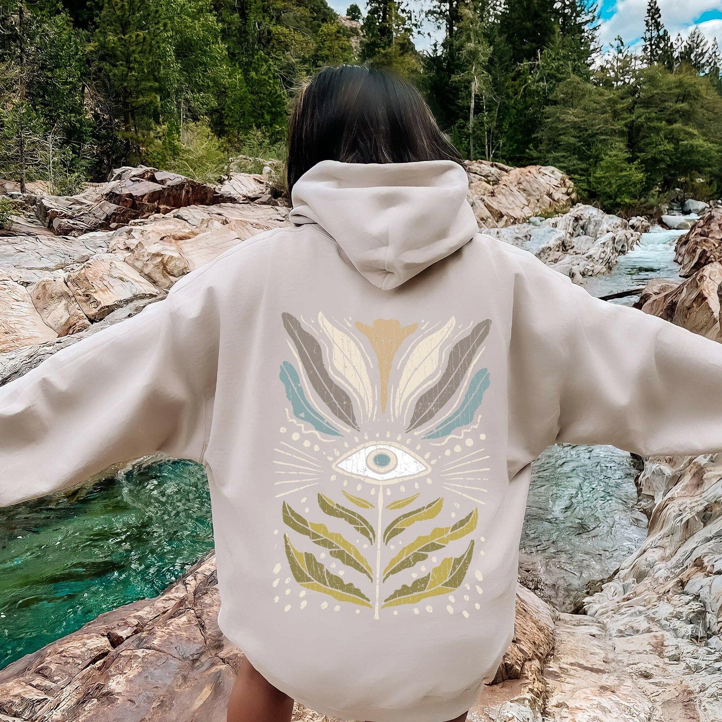 Refinery Number One LLC Mystical Floral Vintage Hoodie Gildan 18500 Graphic Hooded Sweatshirt - Pink Pig