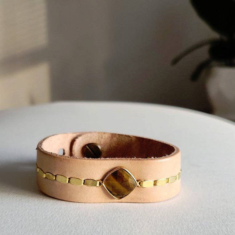 Royal Hippie by Robin Moratti - Natural Buff Tiger Eye Cuff - Pink Pig