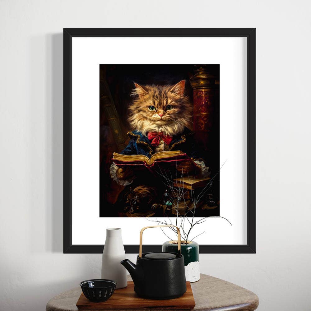 
                  
                    Baroque Cat Reading a Book Art Print - Pink Pig
                  
                