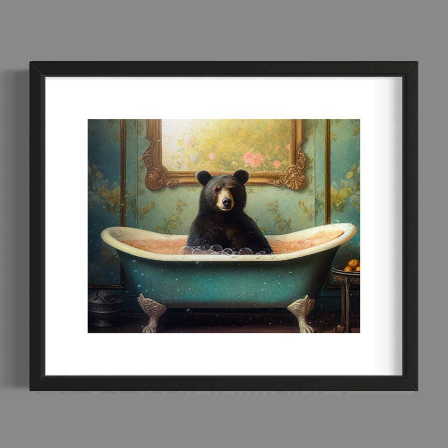 
                  
                    Salty Alyce Bear in the Bathtub Wall Decor Funny Bathroom Art Black Bear Print Whimsy Animal Art Dark Humor AXS06 - Pink Pig
                  
                