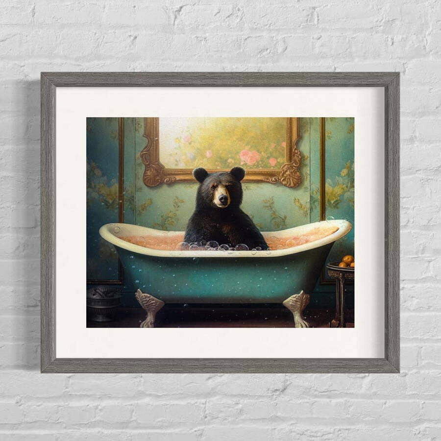 
                  
                    Salty Alyce Bear in the Bathtub Wall Decor Funny Bathroom Art Black Bear Print Whimsy Animal Art Dark Humor AXS06 - Pink Pig
                  
                