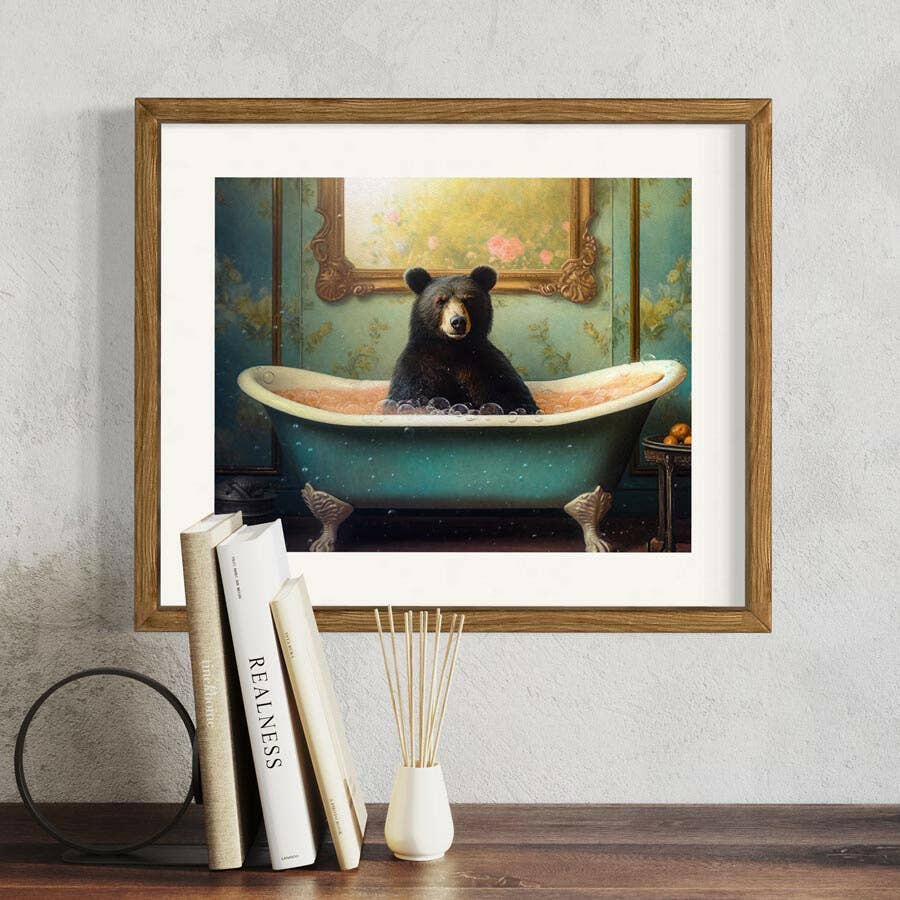 
                  
                    Salty Alyce Bear in the Bathtub Wall Decor Funny Bathroom Art Black Bear Print Whimsy Animal Art Dark Humor AXS06 - Pink Pig
                  
                
