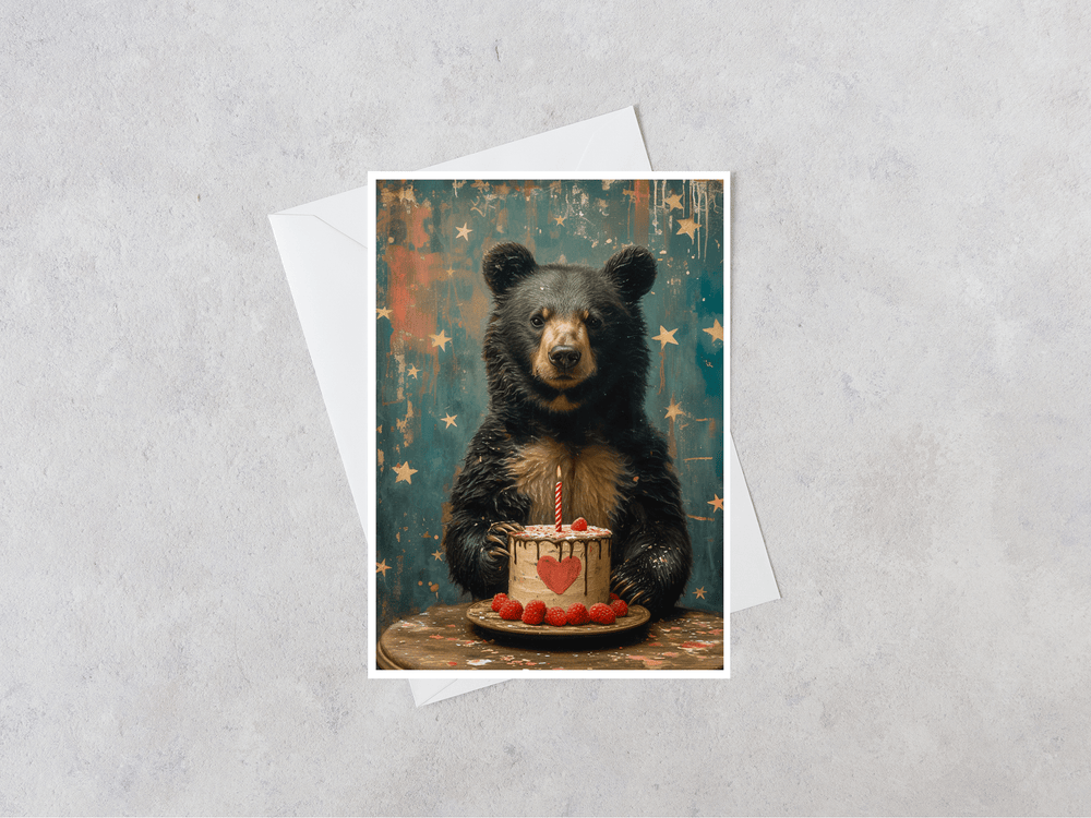 
                  
                    Salty Alyce -  Bear With Raspberry Heart Cake Blank Card 102AS - Pink Pig
                  
                