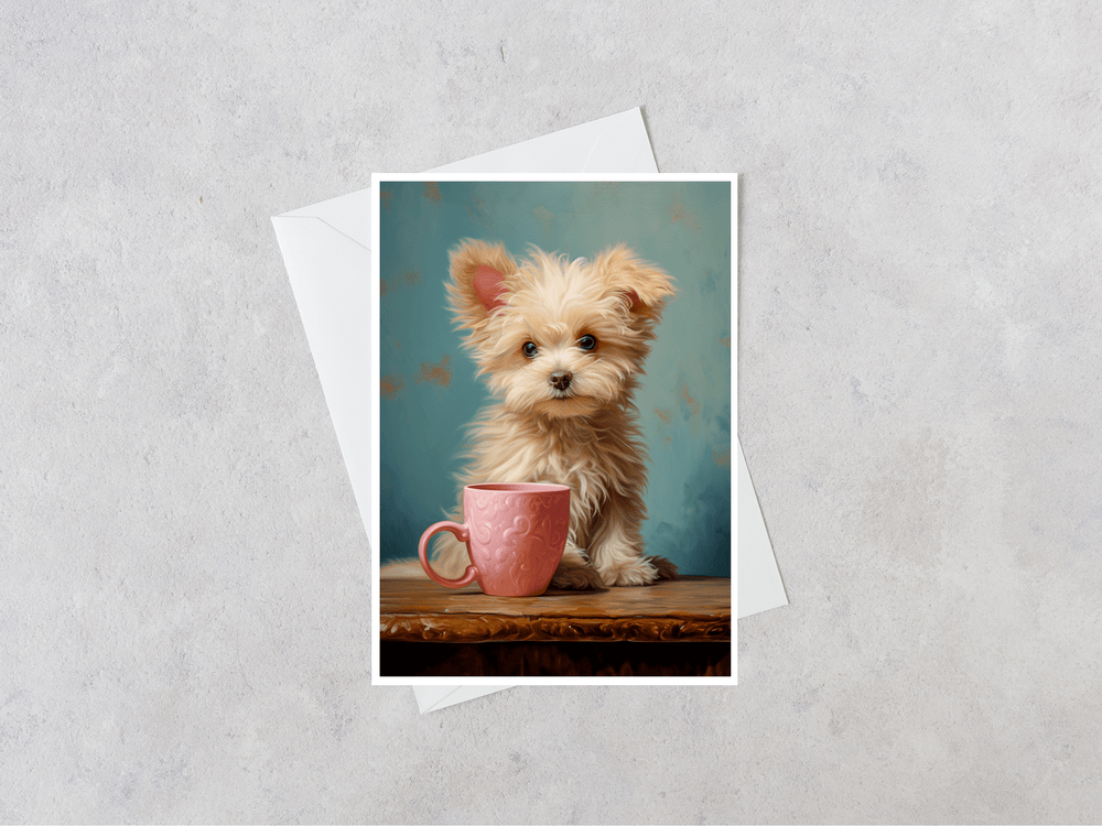 Salty Alyce -  Cup o' Joe Puppy Love  Blank Card - Pink Pig