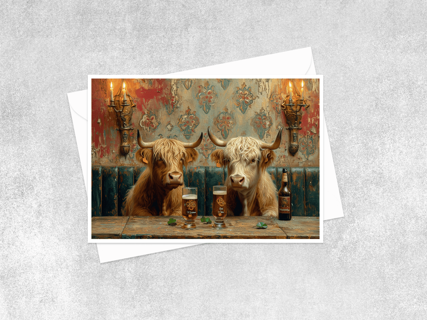 Salty Alyce - Highland Cows Drinking Party Blank Card 76AS - Pink Pig