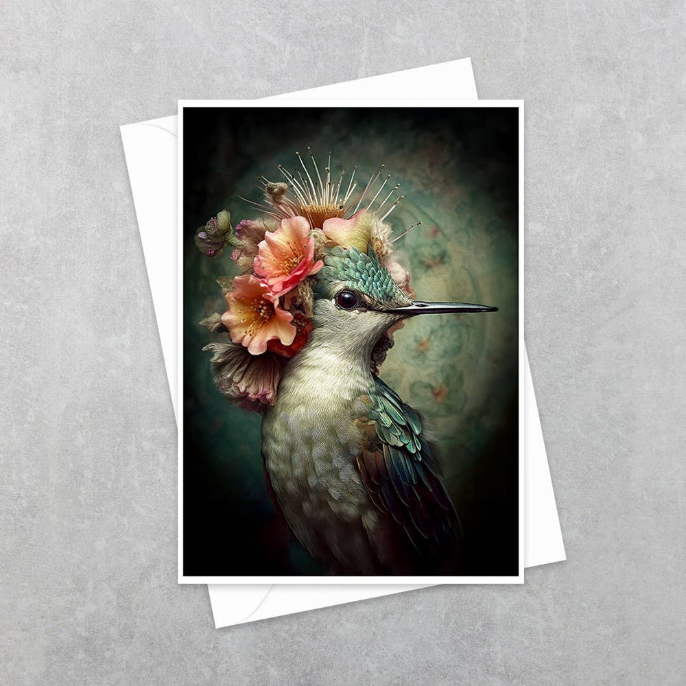 Salty Alyce - Hummingbird with Pink Flowers Greeting Card 2AS - Pink Pig