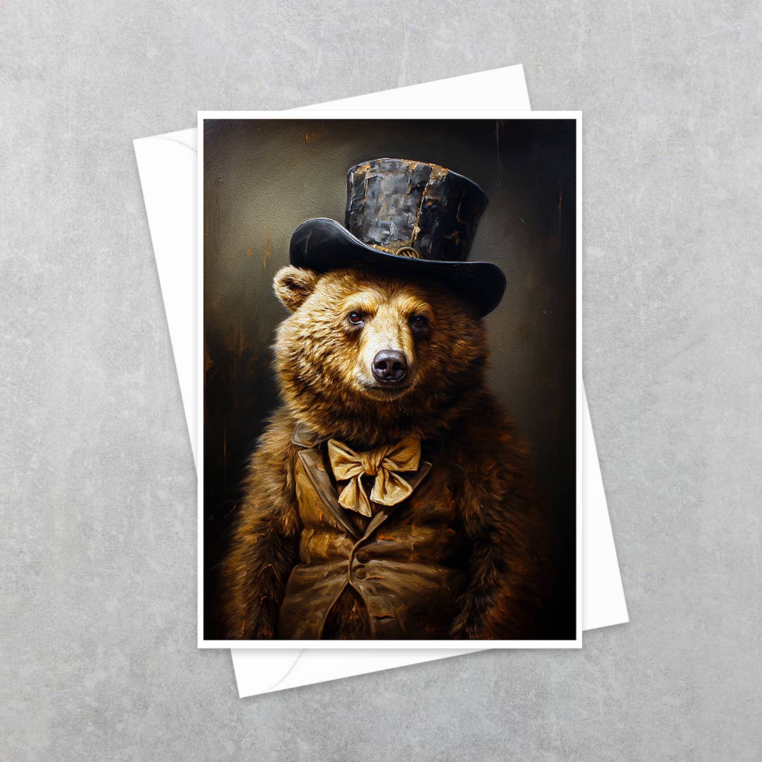 Salty Alyce - Jasper Johns Bear in Top Hat Greeting Card 1AS - Pink Pig